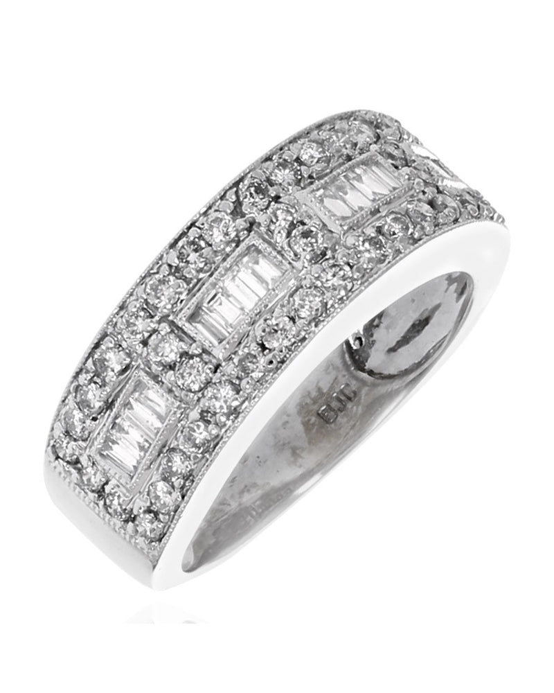 Diamond Milgrain Accent Tapered Ring in White Gold