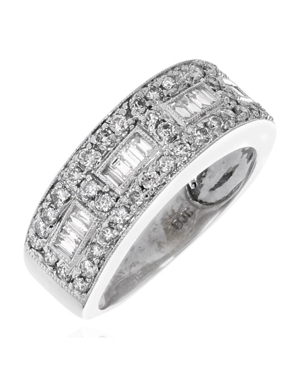 Diamond Milgrain Accent Tapered Ring in White Gold