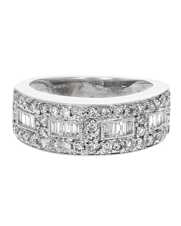 Diamond Milgrain Accent Tapered Ring in White Gold