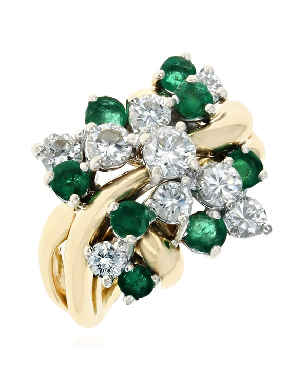 Emerald and Diamond Cluster Ring