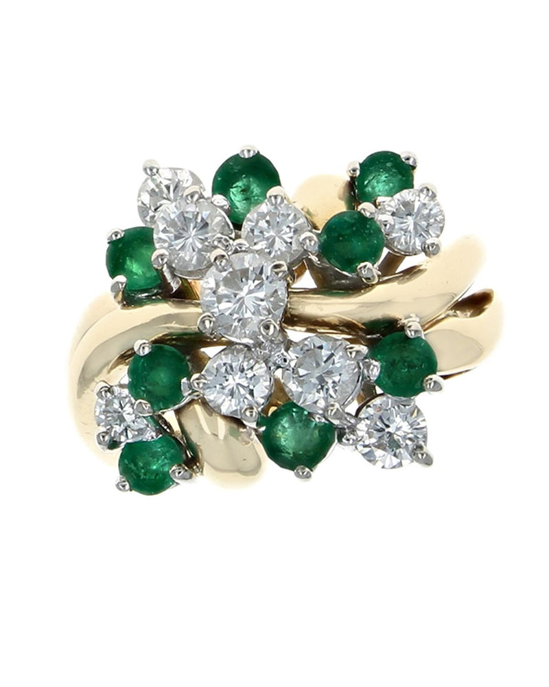 Emerald and Diamond Cluster Ring