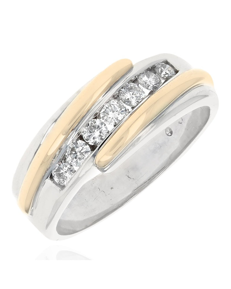 Gentlemen's Diamond Fluted Bypass Ring in White and Yellow Gold