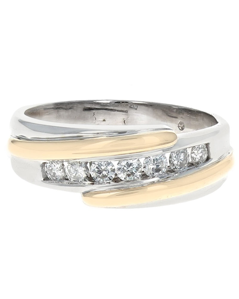 Gentlemen's Diamond Fluted Bypass Ring in White and Yellow Gold