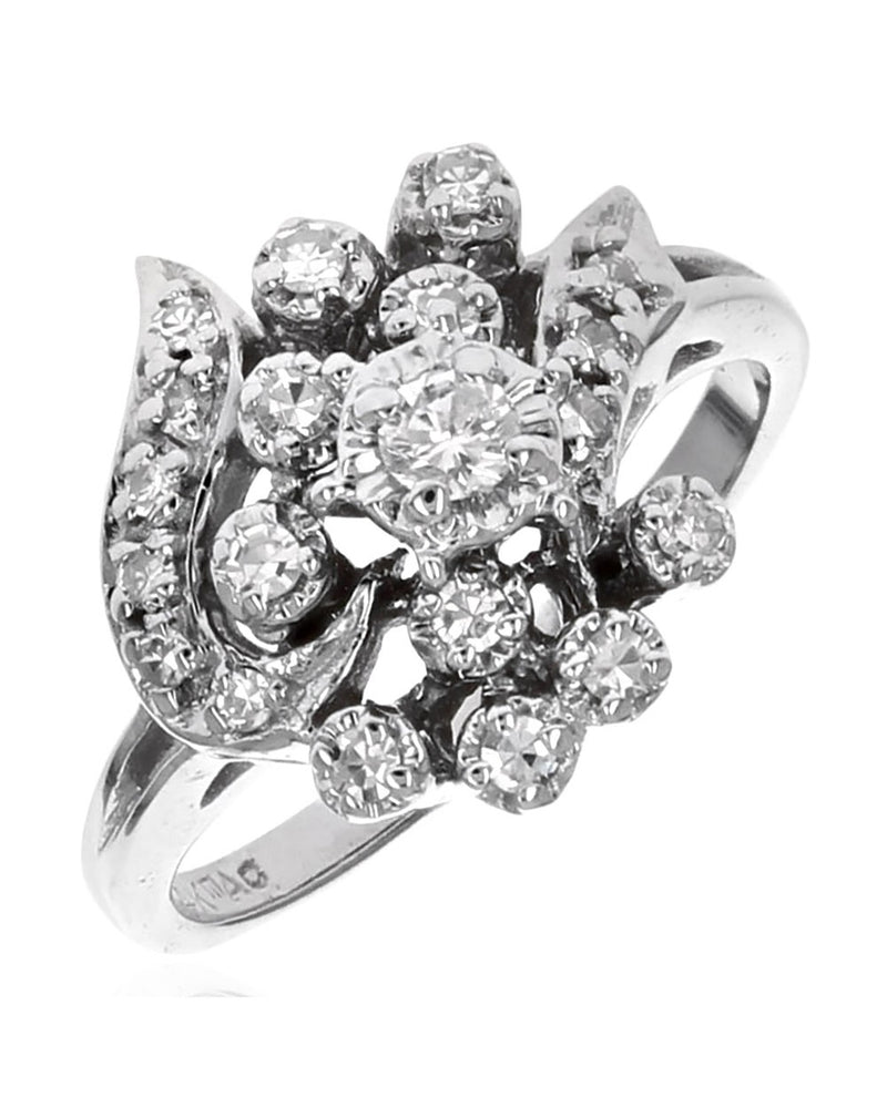 Diamond Ribbon Cluster Ring in White Gold