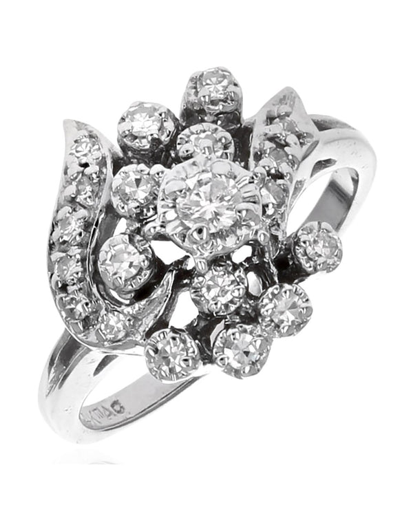 Diamond Ribbon Cluster Ring in White Gold