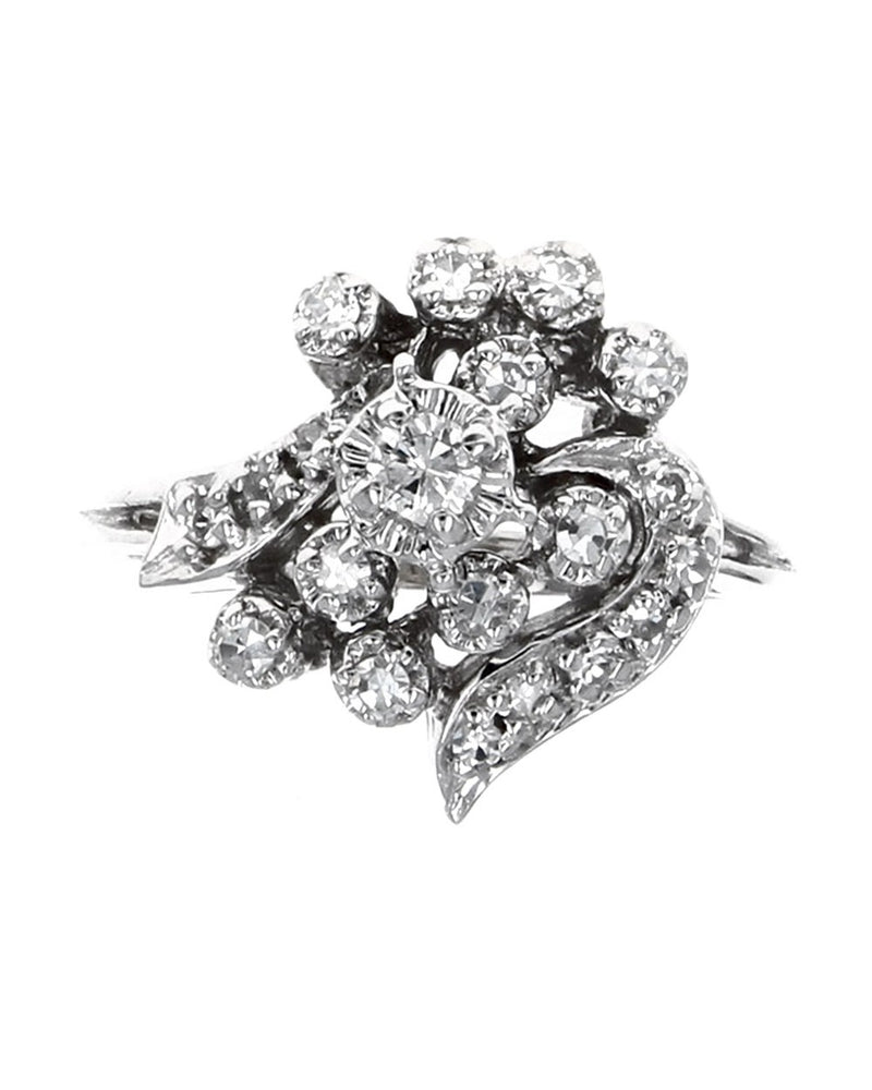 Diamond Ribbon Cluster Ring in White Gold