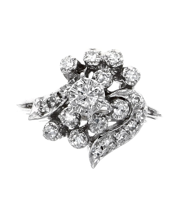 Diamond Ribbon Cluster Ring in White Gold