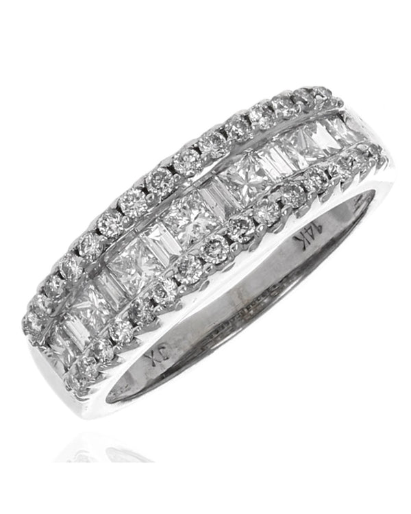 3 Row Mixed Cut Diamond Ring in White Gold