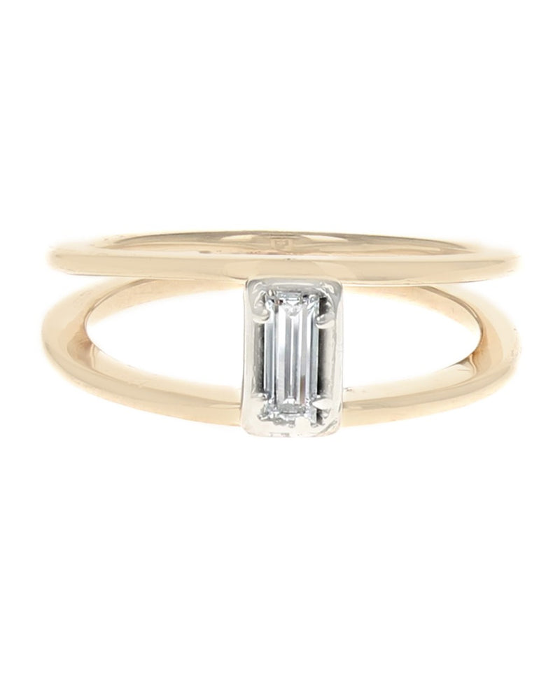 Diamond Open Double Band Solitaire Engagement Ring in White and Yellow Gold