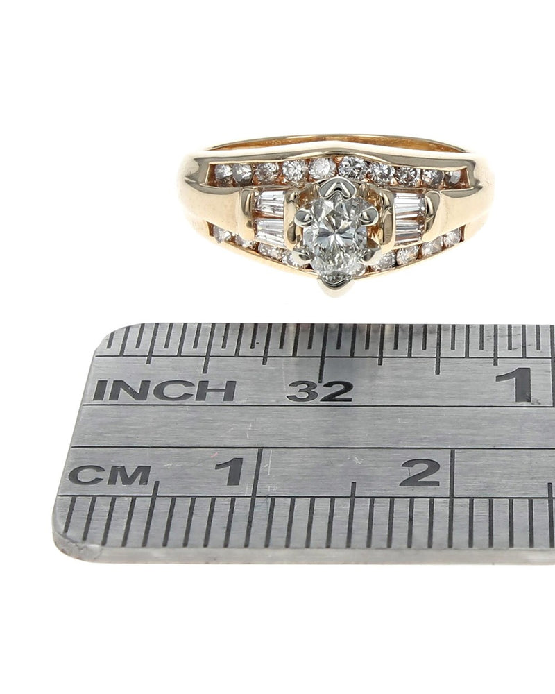 3 Row Mixed Cut Diamond Engagement Ring in White and Yellow Gold