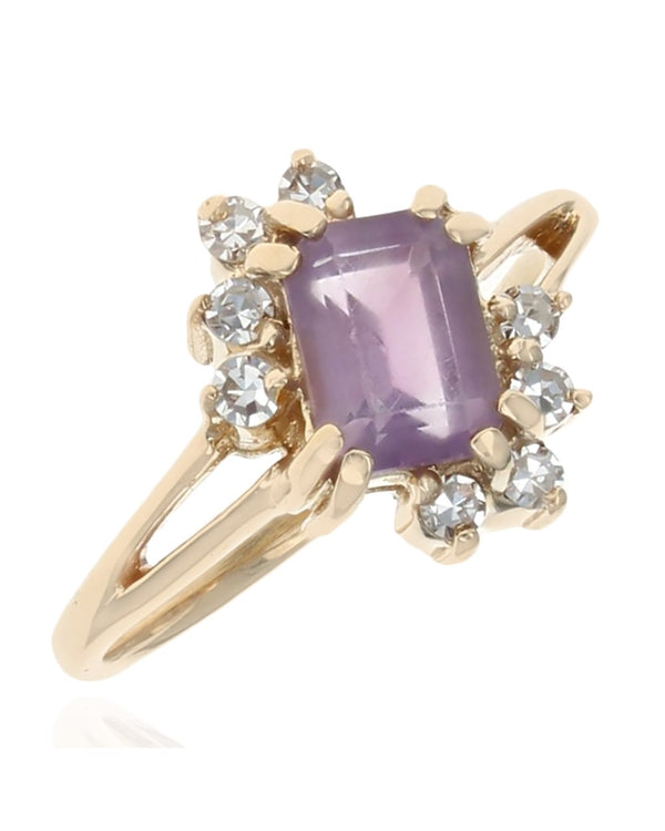 Amethyst and Diamond Bypass Ring in Yellow Gold