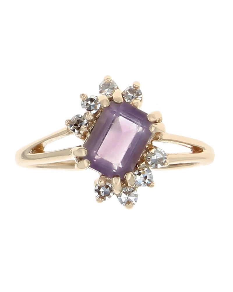 Amethyst and Diamond Bypass Ring in Yellow Gold