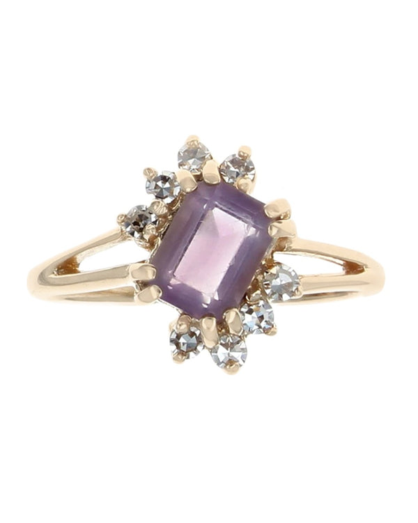 Amethyst and Diamond Bypass Ring in Yellow Gold