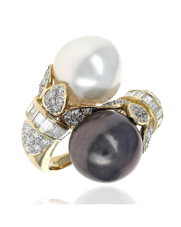 South Sea and Tahitian Pearl Diamond Toi Et Moy Ring