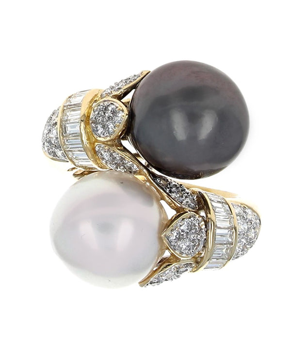 South Sea and Tahitian Pearl Diamond Toi Et Moy Ring