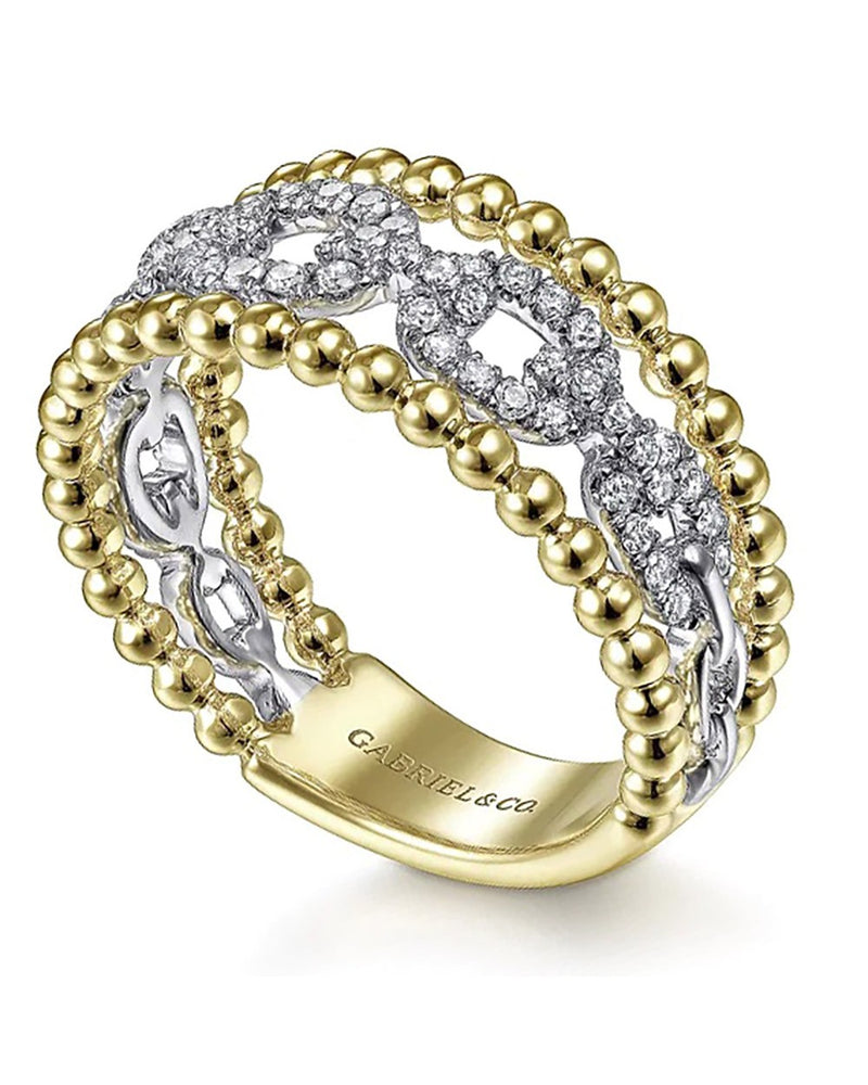 Gabriel & Co. Bujukan Collection Diamond Link and Bead Ring