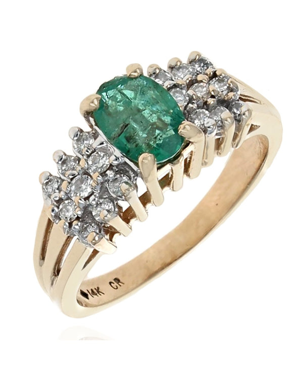 Emerald and Diamond Rooftop Ring in Yellow Gold