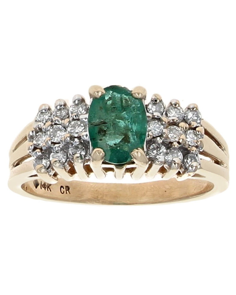 Emerald and Diamond Rooftop Ring in Yellow Gold