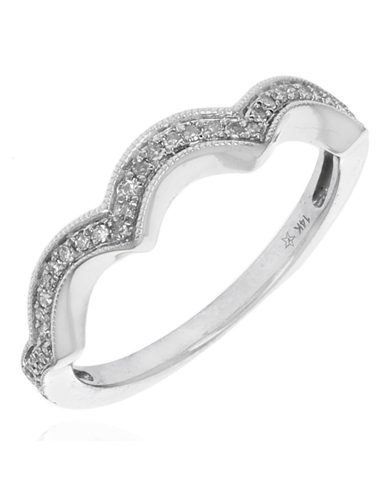 Diamond Scallop Edge Milgrain Accent Ring Guard in White Gold