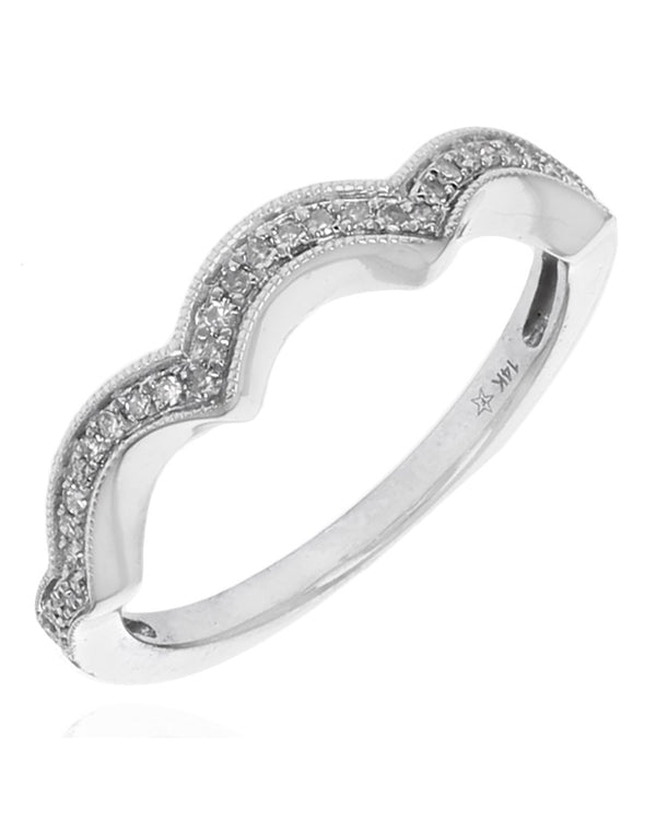 Diamond Scallop Edge Milgrain Accent Ring Guard in White Gold