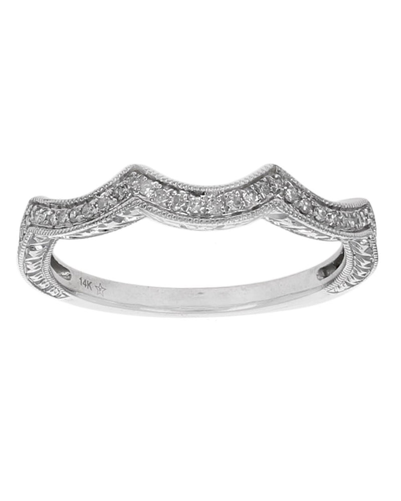 Diamond Scallop Edge Milgrain Accent Ring Guard in White Gold
