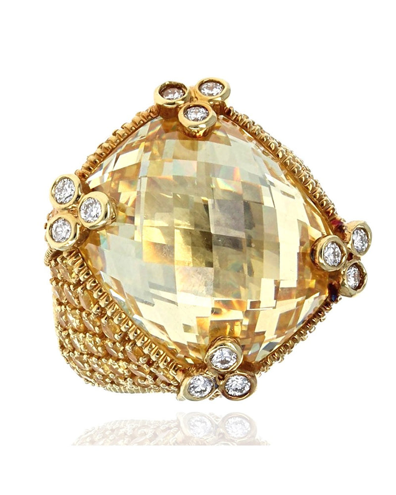 Judith Ripka Vintage Cubic Zirconia, Sapphire, and Diamond Ring in Yellow Gold