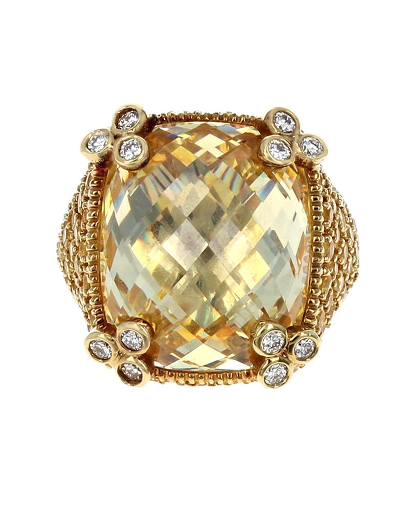 Judith Ripka Vintage Cubic Zirconia, Sapphire, and Diamond Ring in Yellow Gold