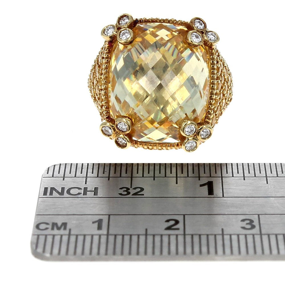 Judith Ripka 18K Yellow Gold Yellow CZ Sapphire & Diamond Ring
