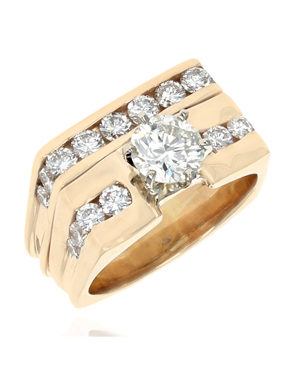 Diamond Wide Square Shank Wedding Set in Yellow Gold