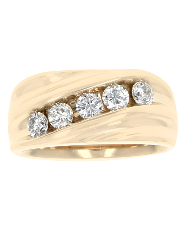 Gentlemen's Diamond Diagonal Fluted Ring in Yellow Gold