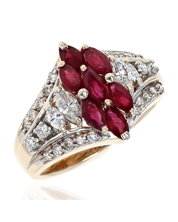 Ruby Station and 3 Row Diamond Chevron Ring