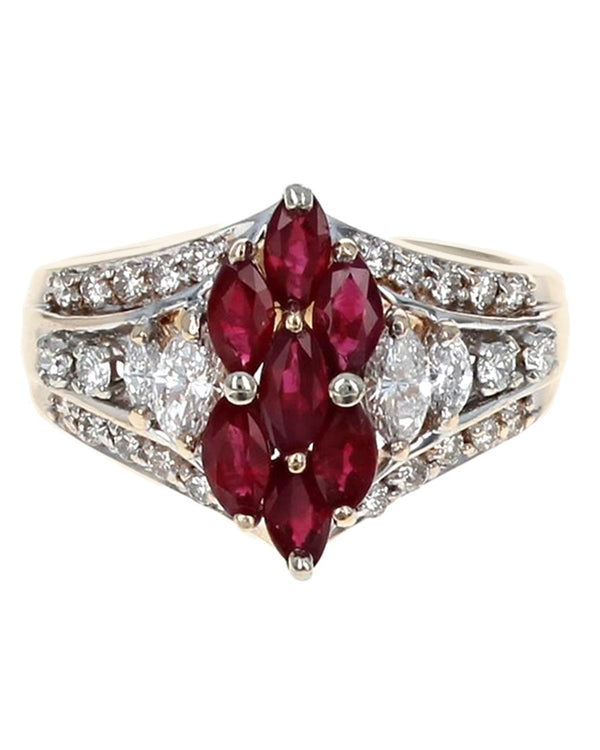 Ruby Station and 3 Row Diamond Chevron Ring