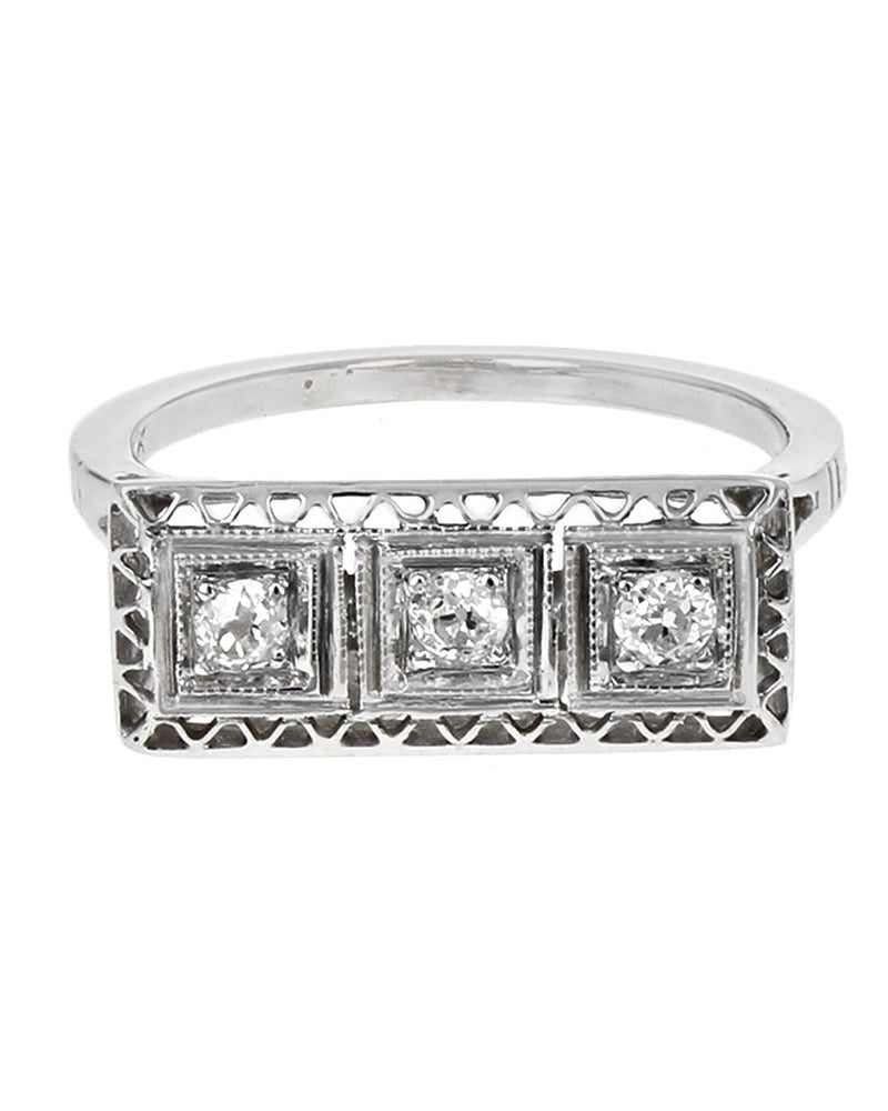 Vintage 3 Stone European Diamond Horizontal Ring
