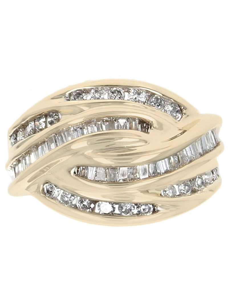 Diamond Crossover Tapered Ring in Yellow Gold