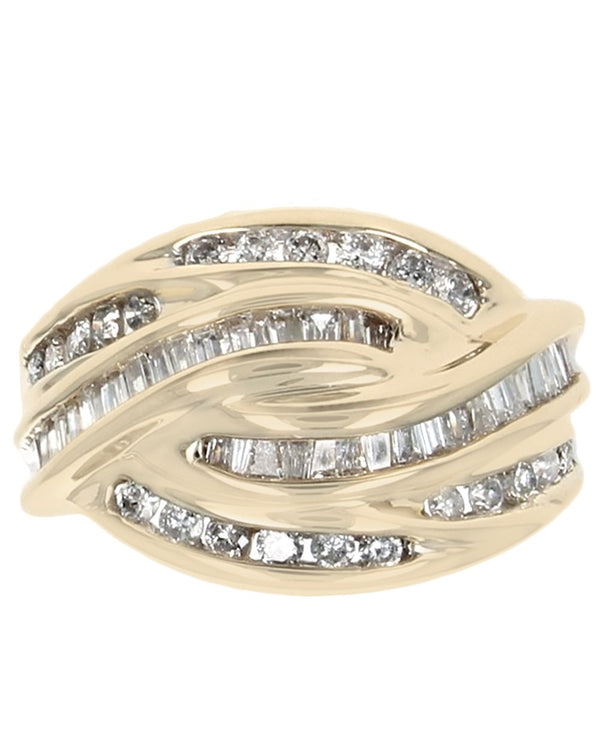 Diamond Crossover Tapered Ring in Yellow Gold