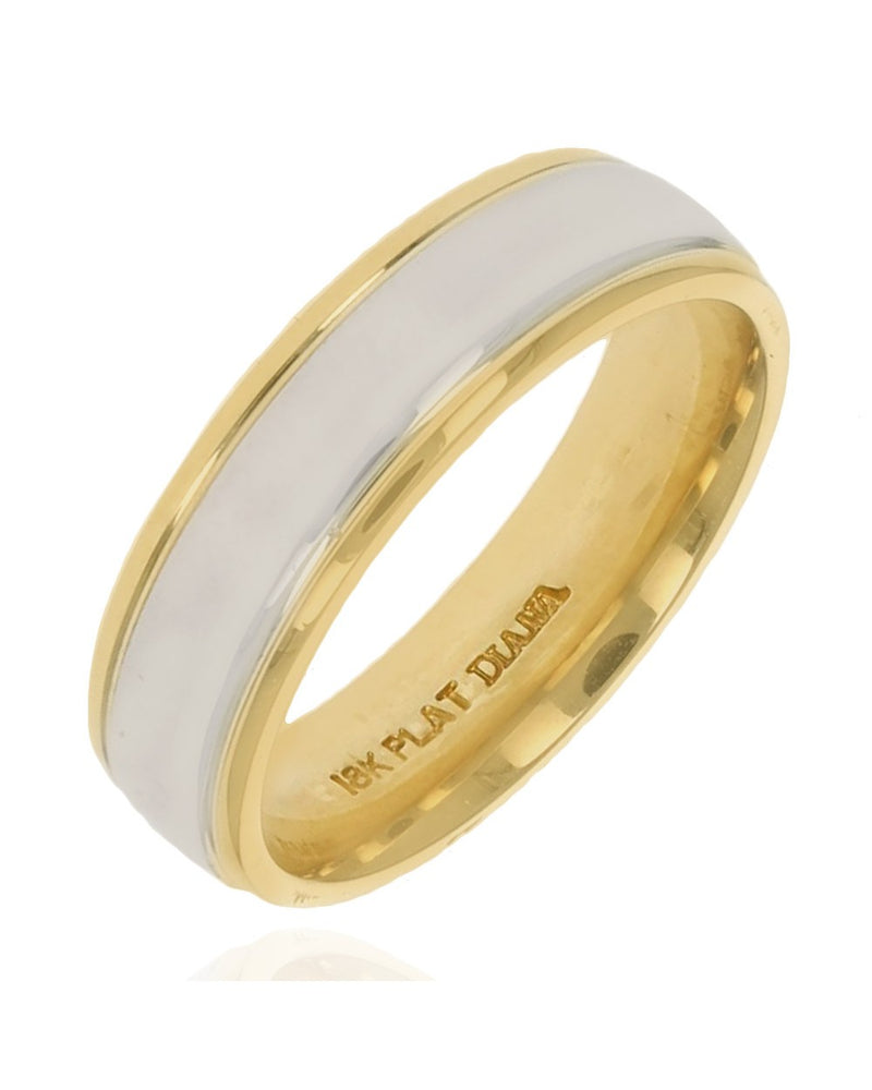 Gentlemen's Fluted Comfort Fit Band in Platinum and Yellow Gold