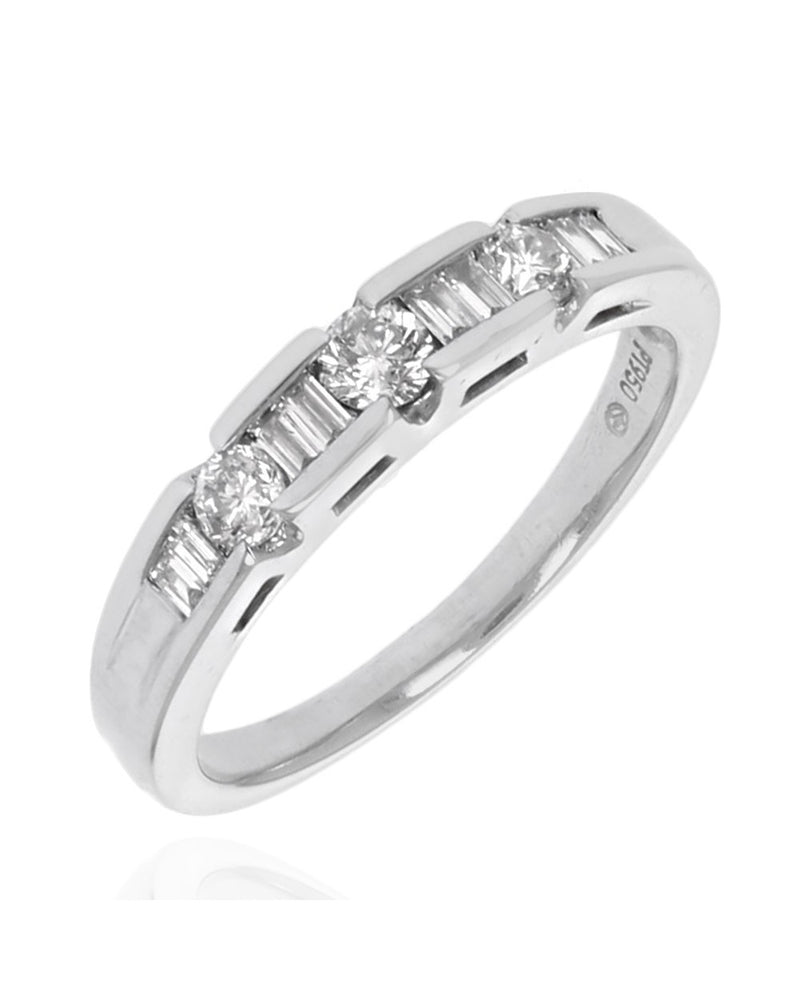 Alternating Round and Baguette Diamond Band in Platinum