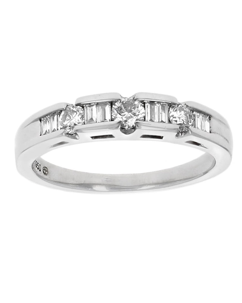 Alternating Round and Baguette Diamond Band in Platinum