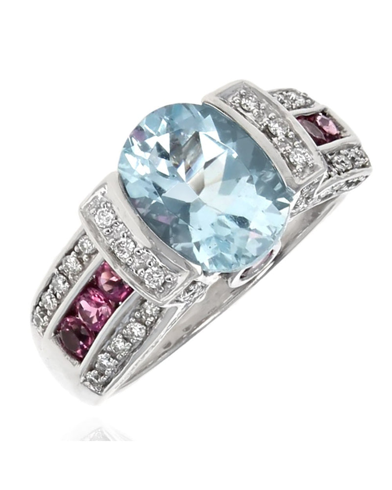 Aquamarine, Pink Tourmaline and Diamond Fashion Ring