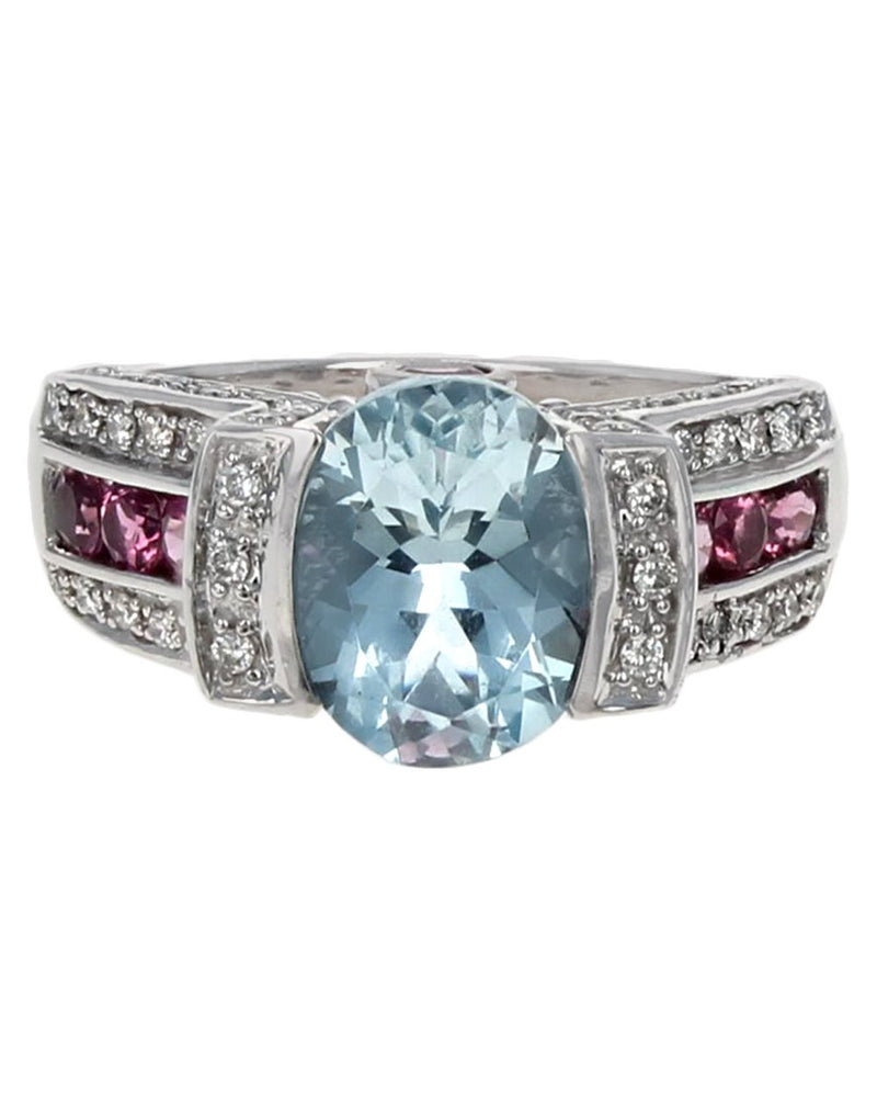 Aquamarine, Pink Tourmaline and Diamond Fashion Ring