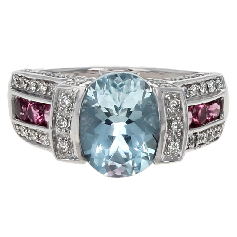 Aquamarine, Pink Tourmaline and Diamond Fashion Ring