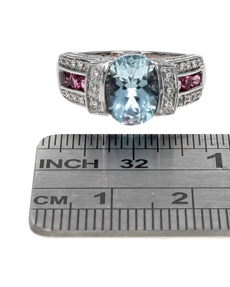 Aquamarine, Pink Tourmaline and Diamond Fashion Ring