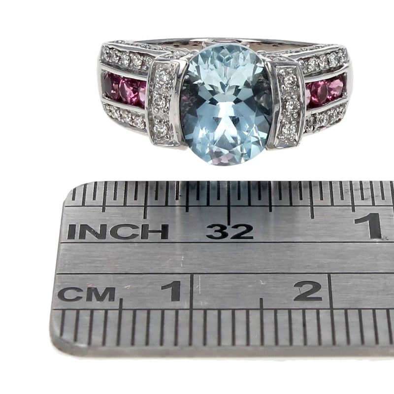 Aquamarine, Pink Tourmaline and Diamond Fashion Ring