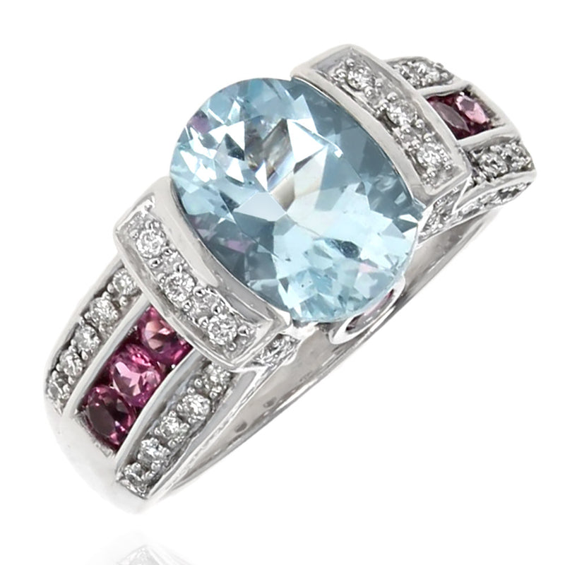 Aquamarine, Pink Tourmaline and Diamond Fashion Ring