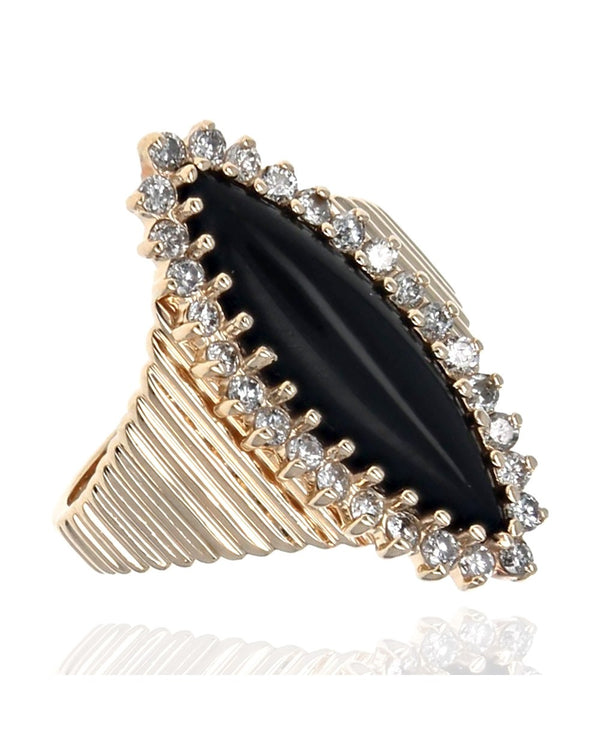 Black Jade and Diamond Marquise Shaped Ring