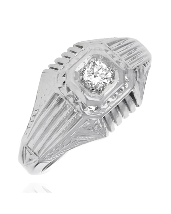 Vintage European Diamond Solitaire Etched Ring