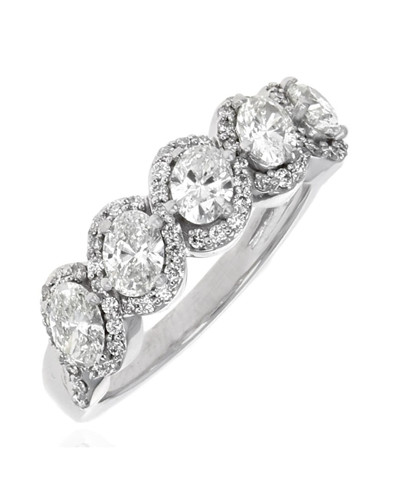 5 Stone Oval Diamond Halo Ring in Platinum