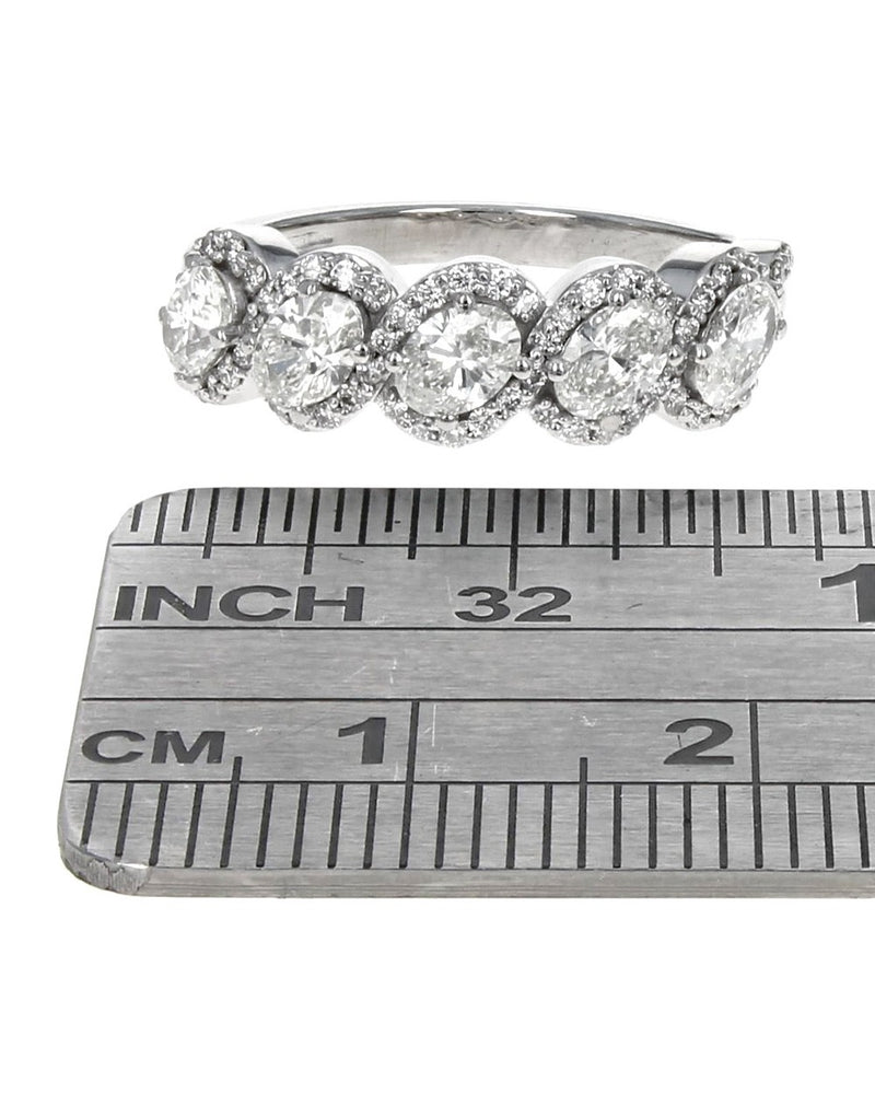 5 Stone Oval Diamond Halo Ring in Platinum