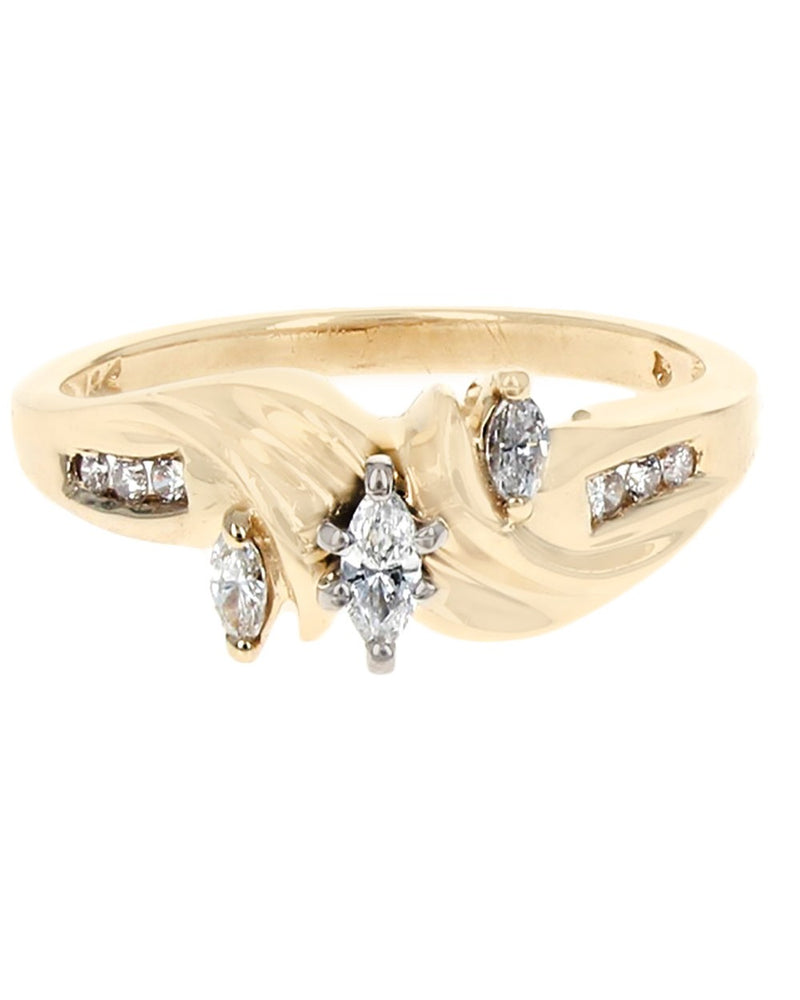 Marquise and Round Diamond Bypass Engagement Ring in White and Yellow Gold