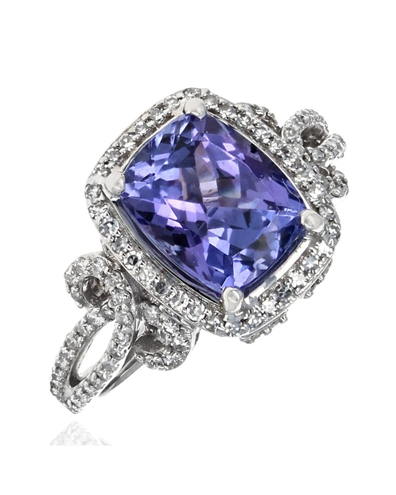 Tanzanite and Diamond Halo Ring